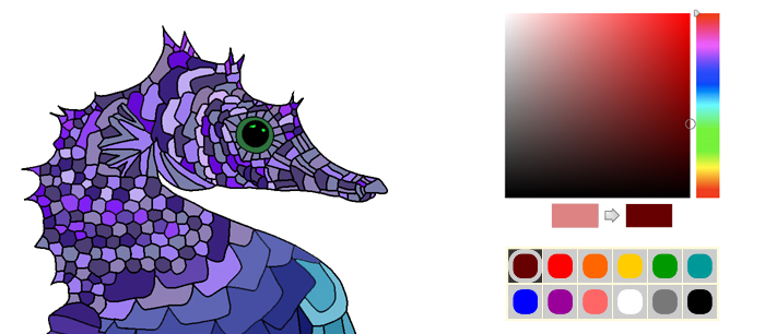 Any color can be selected from a color picker at any time to use in the palette